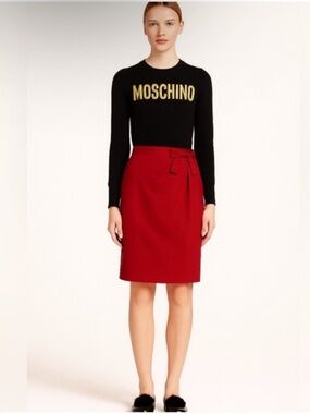 Moschino Cheap and Chic Red Pencil Skirt with Bow Detail